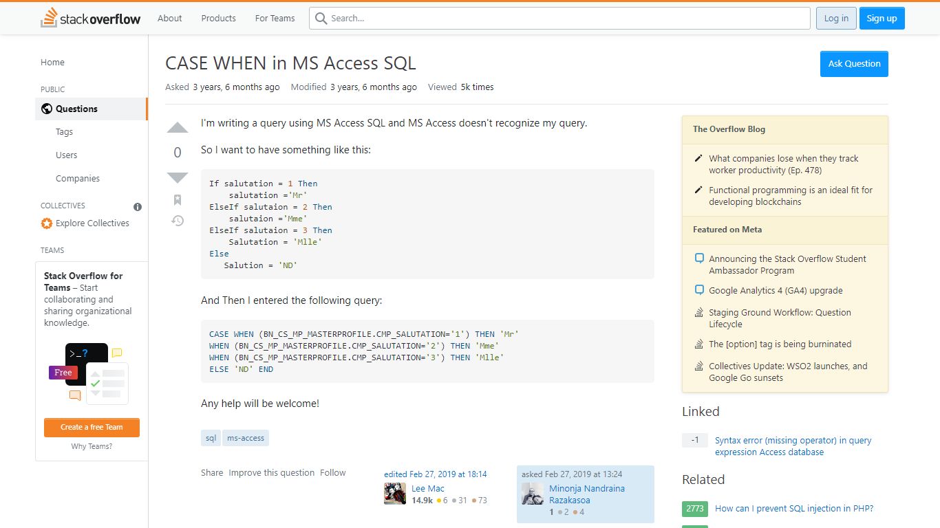 CASE WHEN in MS Access SQL - Stack Overflow